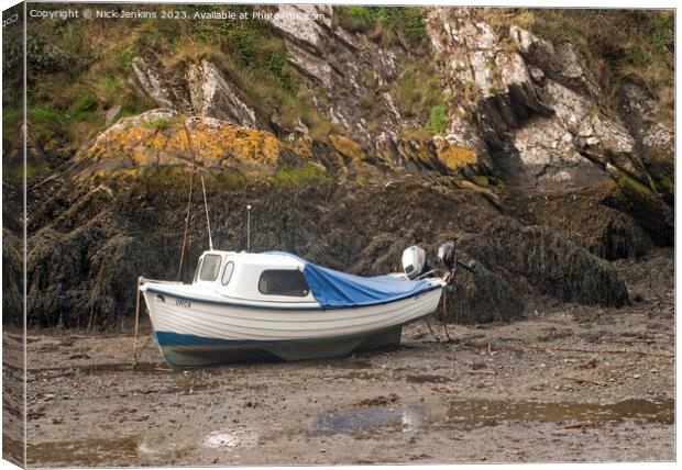 Porthclais Creek and Moored Boat at Low Tide Pembrokeshire Canvas Print by Nick Jenkins