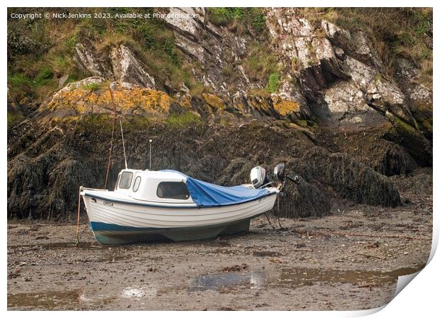 Porthclais Creek and Moored Boat at Low Tide Pembrokeshire Print by Nick Jenkins