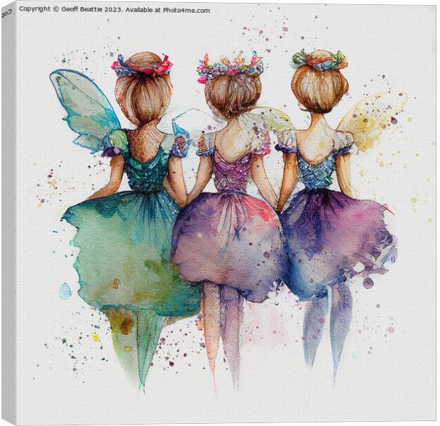 Three little fairies in watercolour Canvas Print by Geoff Beattie