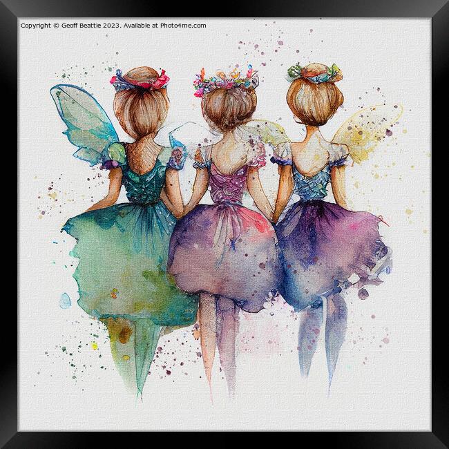 Three little fairies in watercolour Framed Print by Geoff Beattie
