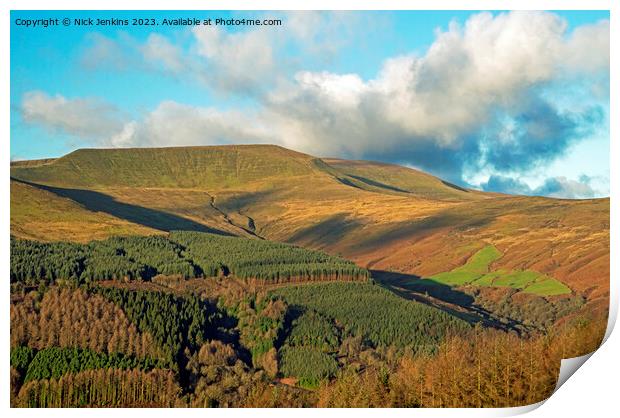 Waun Rydd from Bwlch y Waun across the Talybont Valley Print by Nick Jenkins