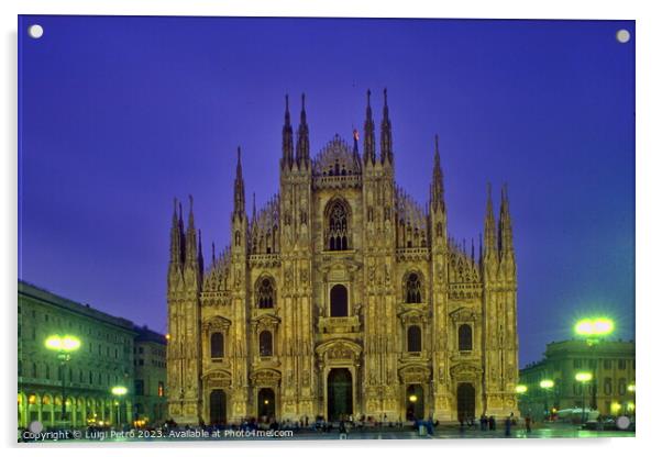 Milan Cathedral at night. Milan, Italy. Acrylic by Luigi Petro