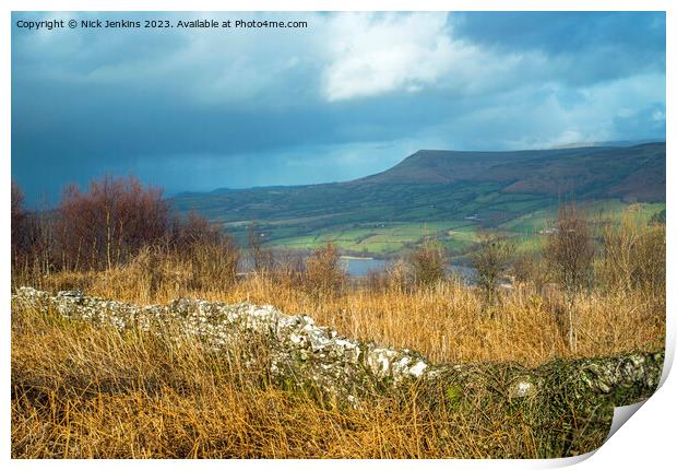 View from Allt yr Esgair to Mynydd Troed Print by Nick Jenkins