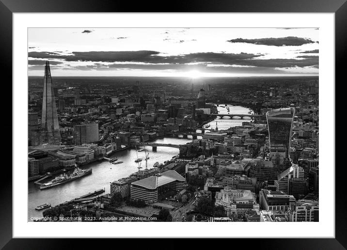 Aerial sunset view London city Financial district  Framed Mounted Print by Spotmatik 