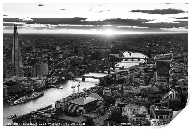 Aerial sunset view London city Financial district  Print by Spotmatik 