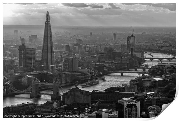 Aerial London sunset Tower Bridge Shard Thames Print by Spotmatik 