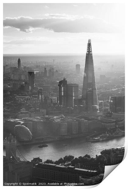 Aerial London sunset view Shard river Thames Print by Spotmatik 