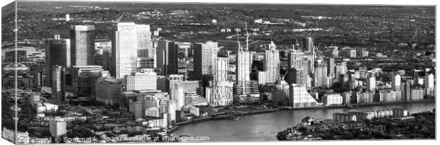 Aerial Panorama London view Canary Wharf  Canvas Print by Spotmatik 