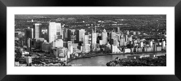 Aerial Panorama London view Canary Wharf  Framed Mounted Print by Spotmatik 