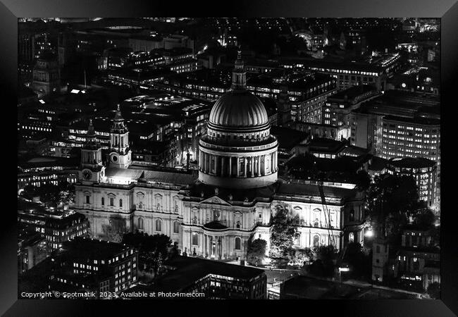 Aerial illuminated London view St Pauls Cathedral  Framed Print by Spotmatik 