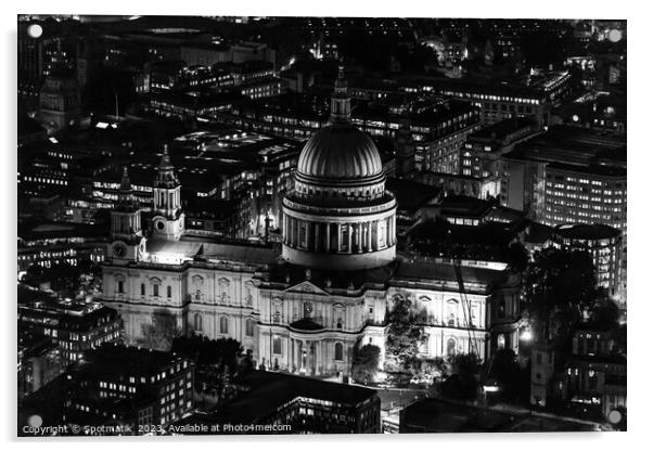 Aerial illuminated London view St Pauls Cathedral  Acrylic by Spotmatik 