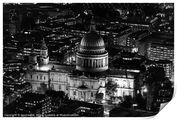 Aerial illuminated London view St Pauls Cathedral  Print by Spotmatik 