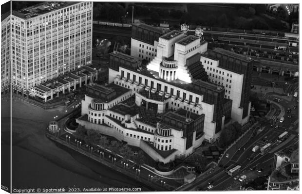 Aerial view London MI6 Government Building River T Canvas Print by Spotmatik 