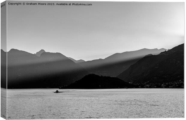Lake Como sunbeams monochrome Canvas Print by Graham Moore