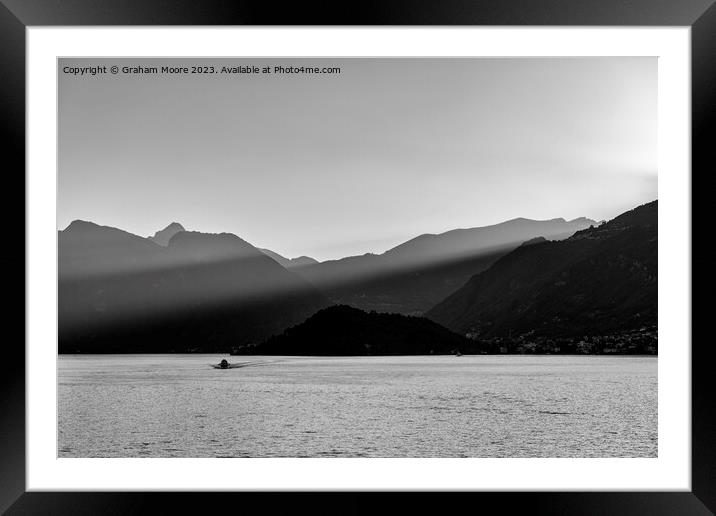 Lake Como sunbeams monochrome Framed Mounted Print by Graham Moore