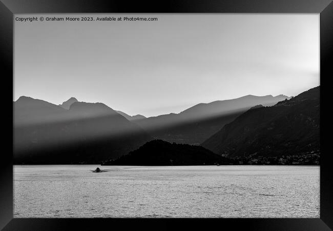 Lake Como sunbeams monochrome Framed Print by Graham Moore