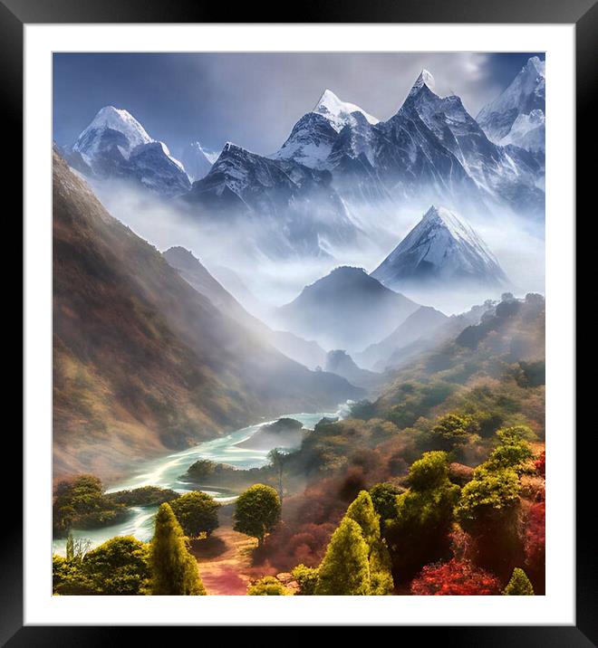Enchanting Snowy Mountain Landscape Framed Mounted Print by Roger Mechan