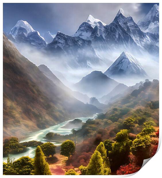 Enchanting Snowy Mountain Landscape Print by Roger Mechan