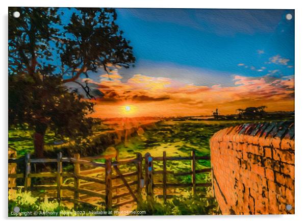 Sunset in Braunston Acrylic by Anthony Moore
