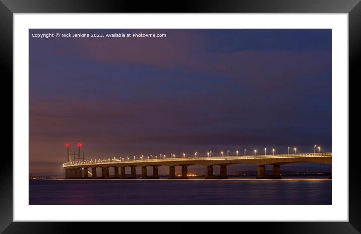 The Prince of Wales Bridge River Severn at Night Framed Mounted Print by Nick Jenkins