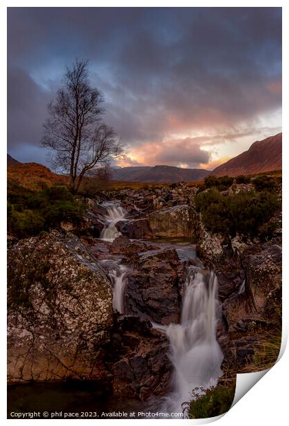 Buachaille Etive Mòr Waterfall Print by phil pace