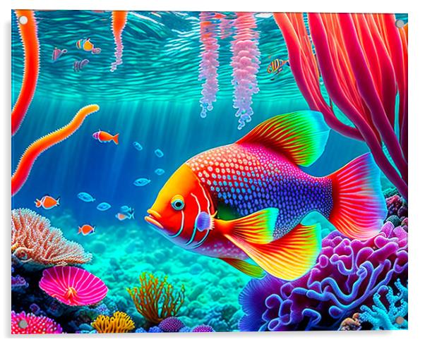Vibrant Aquatic Life Acrylic by Roger Mechan