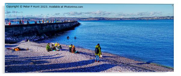 Winter At Breakwater Beach Brixham Acrylic by Peter F Hunt