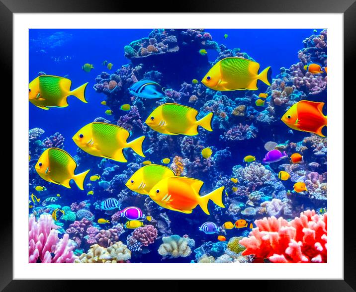 A Vibrant Coral Reef Ecosystem Framed Mounted Print by Roger Mechan