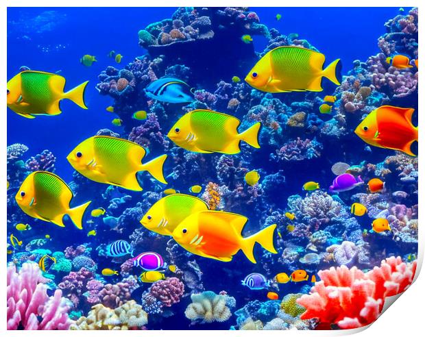 A Vibrant Coral Reef Ecosystem Print by Roger Mechan
