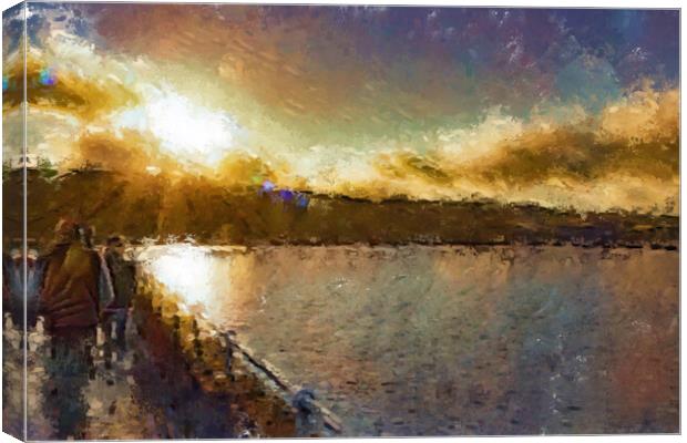 Winter Sunset over Baiting's Reservoir - Oil Painting Effect Canvas Print by Glen Allen