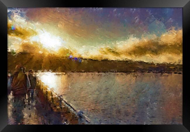 Winter Sunset over Baiting's Reservoir - Oil Painting Effect Framed Print by Glen Allen
