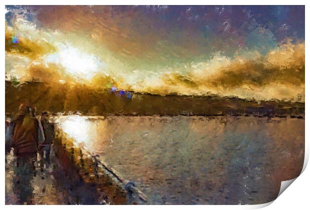 Winter Sunset over Baiting's Reservoir - Oil Painting Effect Print by Glen Allen