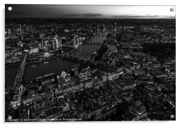 Aerial dusk cityscape view London city river Thames  Acrylic by Spotmatik 