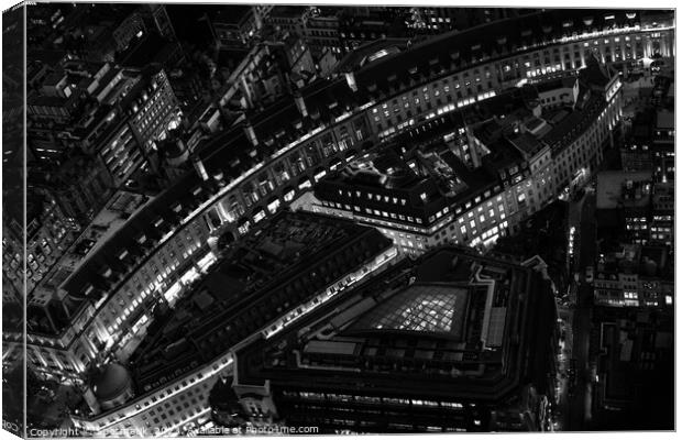 Aerial illuminated London view retail buildings Canvas Print by Spotmatik 