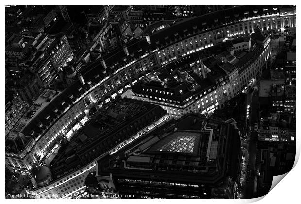 Aerial illuminated London view retail buildings Print by Spotmatik 