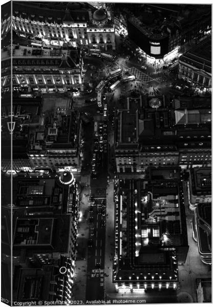Aerial illuminated London view Piccadilly Circus Canvas Print by Spotmatik 