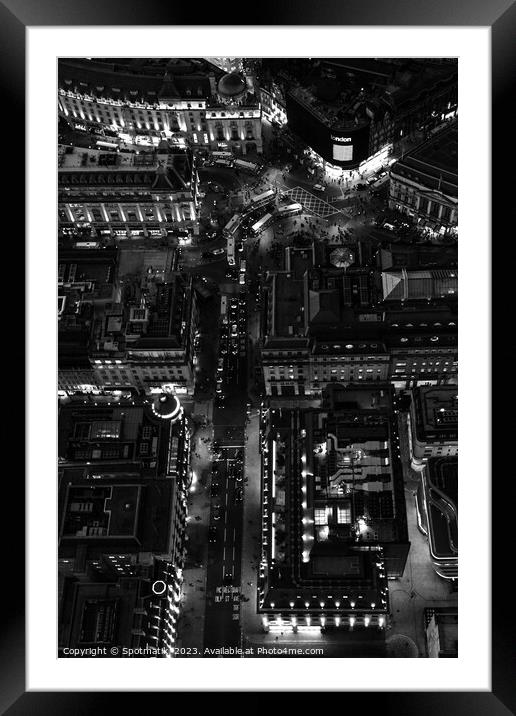 Aerial illuminated London view Piccadilly Circus Framed Mounted Print by Spotmatik 