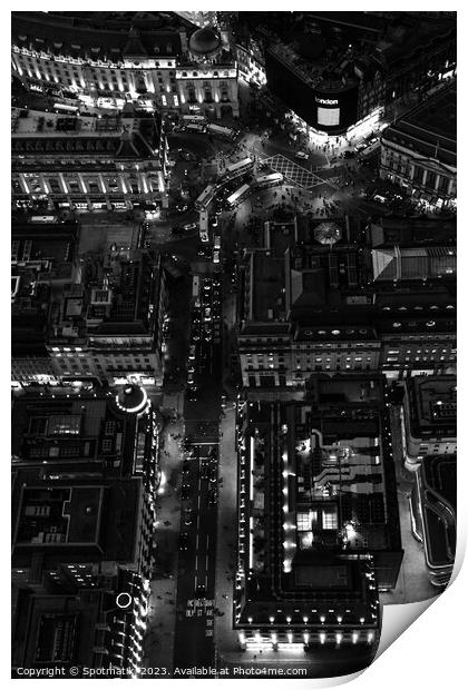 Aerial illuminated London view Piccadilly Circus Print by Spotmatik 