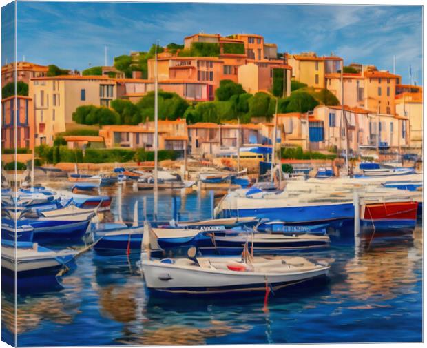 Charming Port Town on the French Riviera Canvas Print by Roger Mechan