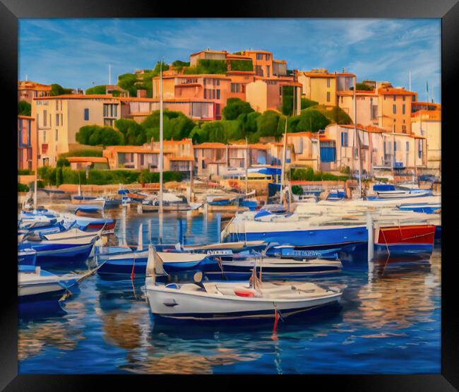 Charming Port Town on the French Riviera Framed Print by Roger Mechan