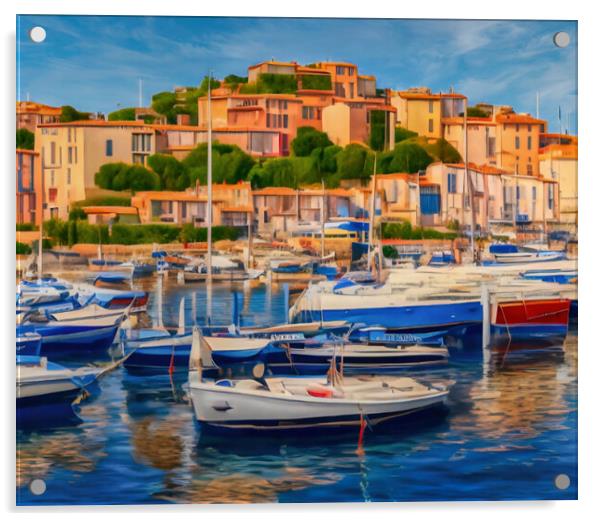 Charming Port Town on the French Riviera Acrylic by Roger Mechan