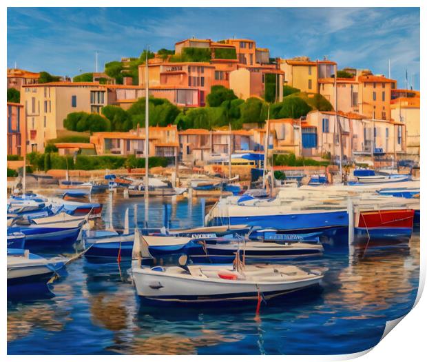 Charming Port Town on the French Riviera Print by Roger Mechan