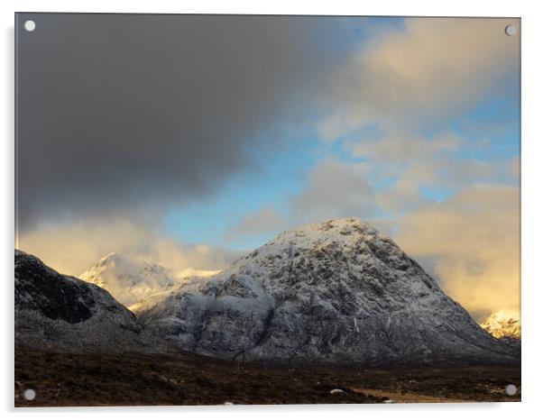 Buachaille Etive Mor just after sunrise. Acrylic by Tommy Dickson