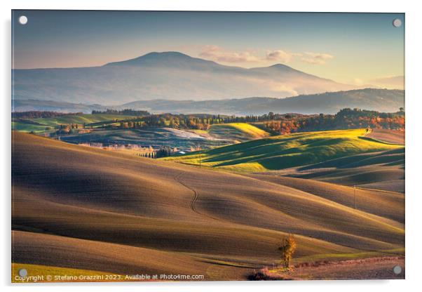 Crete Senesi landscape, rolling hills and Mount Amiata Acrylic by Stefano Orazzini