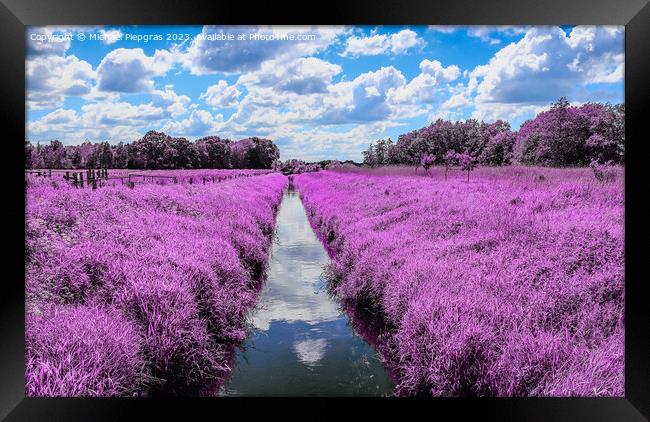 Colorful fantasy landscape in an asian purple infrared photo sty Framed Print by Michael Piepgras