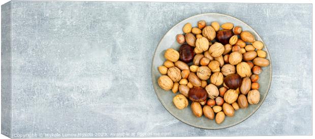 Mixed nuts, space for text Canvas Print by Mykola Lunov Mykola