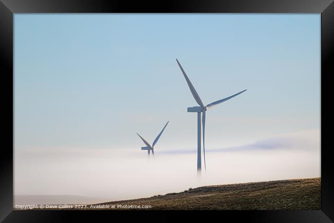 Wind Turbines in the mist in the hills of Northumberland, England Framed Print by Dave Collins