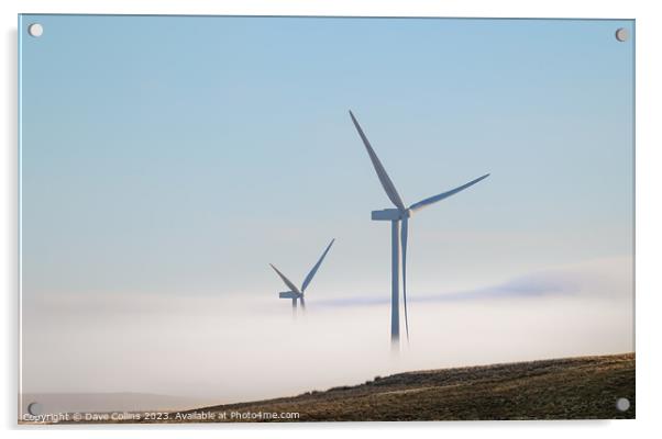Wind Turbines in the mist in the hills of Northumberland, England Acrylic by Dave Collins