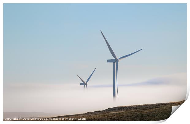 Wind Turbines in the mist in the hills of Northumberland, England Print by Dave Collins