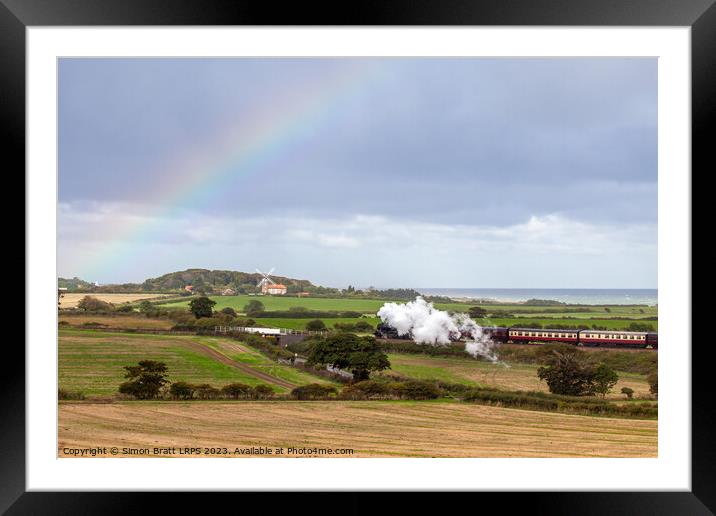Norfolk steam train and Weybourne windmill rainbow Framed Mounted Print by Simon Bratt LRPS